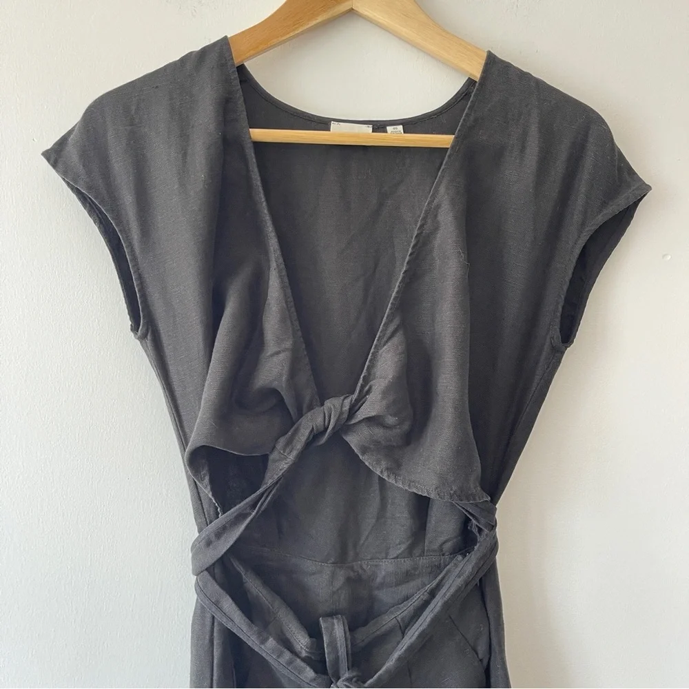 Aritzia Black Sleeveless Jumpsuit linen wide leg wrap top office casual neutral